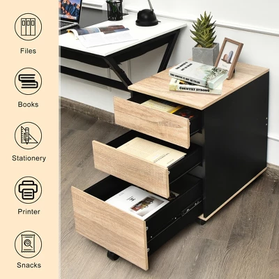 Costway 3-Drawer Mobile File Cabinet Vertical Filling Cabinet For Home Office 6 Costway 3-Drawer Mobile File Cabinet Vertical Filling Cabinet For Home Office - Image 4