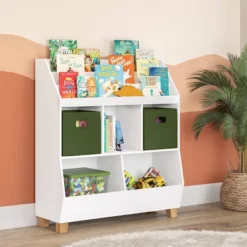 35" Kids' Catch-All Toy Organizer With Bookrack White - RiverRidge Home -Office Furniture GUEST 035bb2e4 3a61 4929 8887 9766e81dbb25