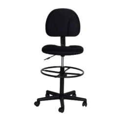 Emma And Oliver Black Fabric Mid-Back Drafting Chair With Back Depth Adjustment, Height Adjustable Swivel Seat And Footring -Office Furniture GUEST 0462ca9c 10b0 4e56 9f09 3e0587cf33f0