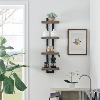 36" X 11" 4 Tier Ladder Bracket Floating Wall Shelf Unit - Danya B. 3 36" X 11" 4 Tier Ladder Bracket Floating Wall Shelf Unit - Danya B.
