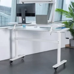 Tranzendesk Standing Desk With Clamp-On Shelf - 55" Sit To Stand Workstation With 55” Monitor Stand - White - Stand Steady -Office Furniture GUEST 06c99607 8b89 4cab ac4c 2fcf57a39bed