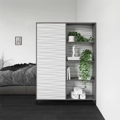 65.51" Large Maddock Bookcase Room Divider With Faux Wave Pattern Graphite - Room & Joy 5 65.51" Large Maddock Bookcase Room Divider With Faux Wave Pattern Graphite - Room & Joy - Image 3