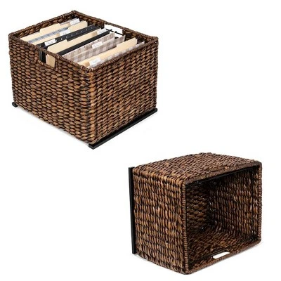 BirdRock Home 2 Tiered Hanging File Cubby With Wood Top - Brown Wash 5 BirdRock Home 2 Tiered Hanging File Cubby With Wood Top - Brown Wash - Image 3