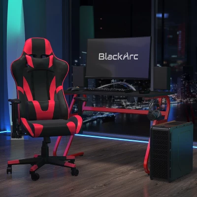 BlackArc Bravo Red Gaming Desk & Chair Set: High Back Gaming Chair With Lumbar Support & Adjustable Arms; Desk With Cupholder/Headphone Hook 3 BlackArc Bravo Red Gaming Desk & Chair Set: High Back Gaming Chair With Lumbar Support & Adjustable Arms; Desk With Cupholder/Headphone Hook
