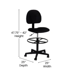 Emma And Oliver Black Fabric Mid-Back Drafting Chair With Back Depth Adjustment, Height Adjustable Swivel Seat And Footring -Office Furniture GUEST 0e22c8de c086 4bdf 884d dc8fd25677a0