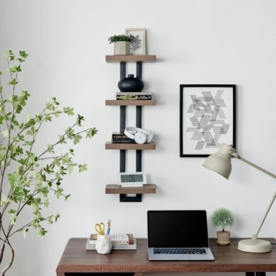 36" X 11" 4 Tier Ladder Bracket Floating Wall Shelf Unit - Danya B. 4 36" X 11" 4 Tier Ladder Bracket Floating Wall Shelf Unit - Danya B. - Image 2