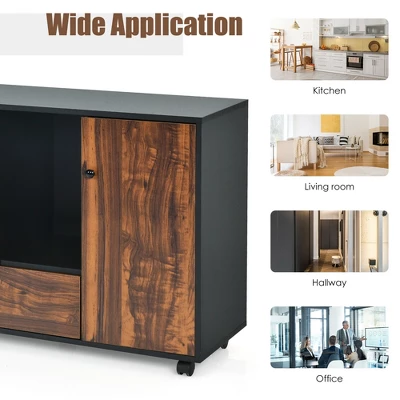 Costway Lateral Mobile Filing Cabinet Large Printer Stand W/2 Drawers Open Shelves Black 8 Costway Lateral Mobile Filing Cabinet Large Printer Stand W/2 Drawers Open Shelves Black - Image 6
