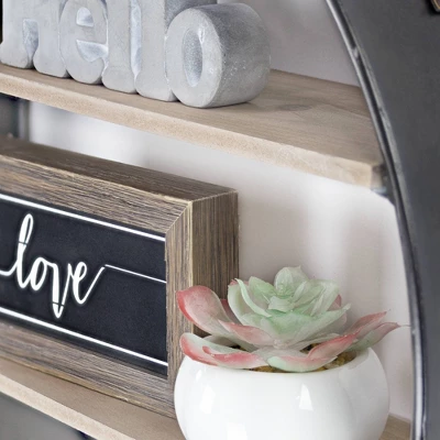 33" Round Metal And Wood Hanging Wall Shelf Brown - American Art Decor 5 33" Round Metal And Wood Hanging Wall Shelf Brown - American Art Decor - Image 3