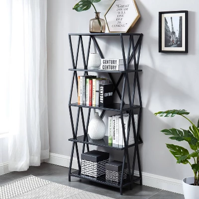 57.5" Werrin 5 Shelves Metal Display Bookshelf Black - MiBasics 3 57.5" Werrin 5 Shelves Metal Display Bookshelf Black - MiBasics