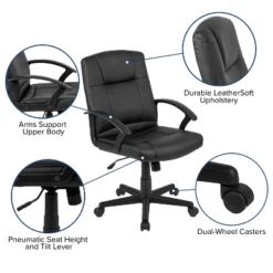 Emma And Oliver Mid-Back Black LeatherSoft-Padded Task Office Chair With Arms 17 Emma And Oliver Mid-Back Black LeatherSoft-Padded Task Office Chair With Arms -Office Furniture GUEST 124bfa41 c737 40be a214 28c336d21532