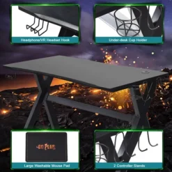 Costway X-Shaped Gaming Desk & Racing Style Massage Chair Set Home Office Black+White/Blue/Grey/Red -Office Furniture GUEST 12be490d e557 49fe b73f 8b51e6bc7ea9