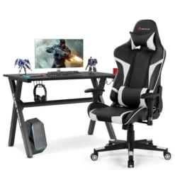 Costway X-Shaped Gaming Desk & Racing Style Massage Chair Set Home Office Black+White/Blue/Grey/Red -Office Furniture GUEST 13472a4c b461 46c1 88be b6550365ddb4