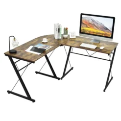 Costway 59'' L-Shaped Computer Table Study Workstation Home Office BrownBlack -Office Furniture GUEST 17427f8e 9c2b 482b b270 6abcd39bbf5e