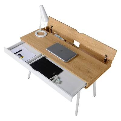 Modern Multi Storage Computer Desk With Storage Beige/White - Techni Mobili 5 Modern Multi Storage Computer Desk With Storage Beige/White - Techni Mobili - Image 3