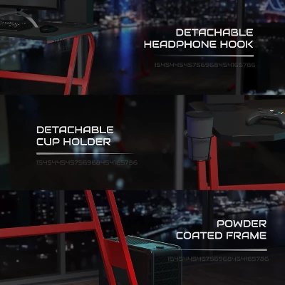 BlackArc Bravo Red Gaming Desk & Chair Set: High Back Gaming Chair With Lumbar Support & Adjustable Arms; Desk With Cupholder/Headphone Hook 7 BlackArc Bravo Red Gaming Desk & Chair Set: High Back Gaming Chair With Lumbar Support & Adjustable Arms; Desk With Cupholder/Headphone Hook - Image 5