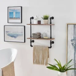 2-Tier Olivia Pipe Wall Shelf Unit With Hanging Rod Black/Rustic - Danya B. 10 2-Tier Olivia Pipe Wall Shelf Unit With Hanging Rod Black/Rustic - Danya B. -Office Furniture GUEST 19ad0a88 28f6 4cd0 b4a5 66ac0803f5a9