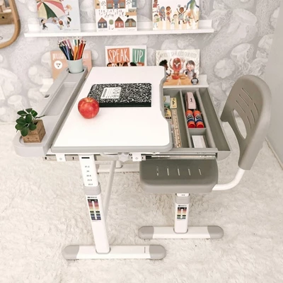 Mount-It! Kids Desk And Chair Set For Ages 3-10 - Gray 4 Mount-It! Kids Desk And Chair Set For Ages 3-10 - Gray - Image 2