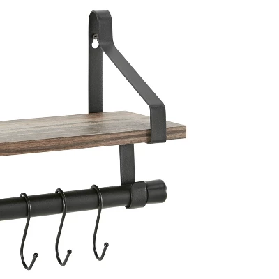 6 Hook Amelia Wall Shelf With Hanging Rod Black/Rustic - Danya B. 6 6 Hook Amelia Wall Shelf With Hanging Rod Black/Rustic - Danya B. - Image 4