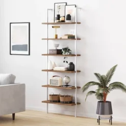 85" Theo 6 Tier Wood Wall Mount Ladder Bookshelf - Nathan James 20 85" Theo 6 Tier Wood Wall Mount Ladder Bookshelf - Nathan James -Office Furniture GUEST 23747dba 0501 4e91 a62c 805c78051eef