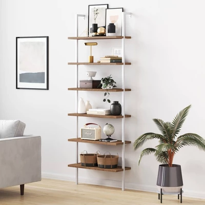 85" Theo 6 Tier Wood Wall Mount Ladder Bookshelf - Nathan James 11 85" Theo 6 Tier Wood Wall Mount Ladder Bookshelf - Nathan James - Image 9