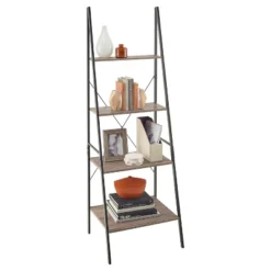 70" Ladder Bookshelf Mixed Material Gray - ClosetMaid