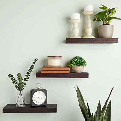 Farmlyn Creek 3 Pack Wall Mounted Wooden Floating Shelf For Nursery, Office, Bedrooms & Space Saving, Black, 15.7 X 5.5 X 1.5 In 3 Farmlyn Creek 3 Pack Wall Mounted Wooden Floating Shelf For Nursery, Office, Bedrooms & Space Saving, Black, 15.7 X 5.5 X 1.5 In