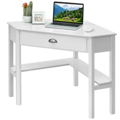 Costway Triangle Computer Desk Corner Office Desk Laptop Table W/ Drawer Shelves Rustic White -Office Furniture GUEST 29c695d6 5604 4a02 af4e 8c23ff1bdf87