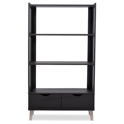 62.4" 2 Drawers Kalien Modern And Contemporary Bookshelf With Display Shelves Espresso Brown - Baxton Studio 3 62.4" 2 Drawers Kalien Modern And Contemporary Bookshelf With Display Shelves Espresso Brown - Baxton Studio