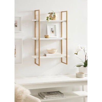 20" X 30" Leigh Wood And Metal Wall Shelf White/Gold - Kate & Laurel All Things Decor 10 20" X 30" Leigh Wood And Metal Wall Shelf White/Gold - Kate & Laurel All Things Decor - Image 8