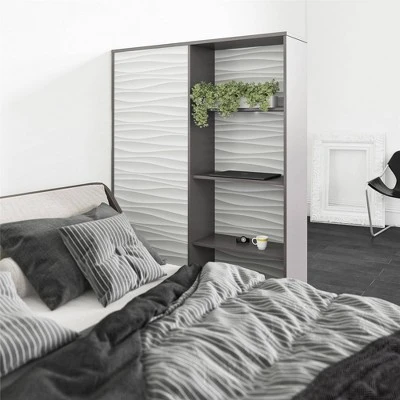 65.51" Large Maddock Bookcase Room Divider With Faux Wave Pattern Graphite - Room & Joy 4 65.51" Large Maddock Bookcase Room Divider With Faux Wave Pattern Graphite - Room & Joy - Image 2
