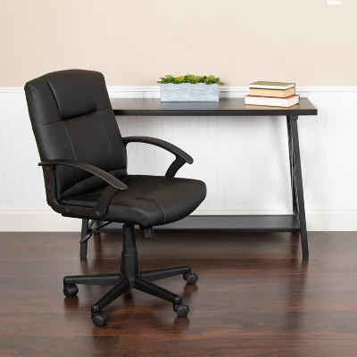 Emma And Oliver Mid-Back Black LeatherSoft-Padded Task Office Chair With Arms 3 Emma And Oliver Mid-Back Black LeatherSoft-Padded Task Office Chair With Arms