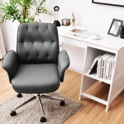 Costway Modern Home Office Leisure Chair PU Leather Adjustable Swivel W/ Armrest 13 Costway Modern Home Office Leisure Chair PU Leather Adjustable Swivel W/ Armrest -Office Furniture GUEST 36b36319 7524 4772 b935 496c0d9c4095