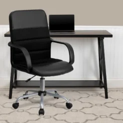 Emma And Oliver Mid-Back Black LeatherSoft And Mesh Swivel Task Office Chair With Arms