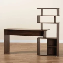Foster Wood Storage Desk With Shelves Walnut/Brown - Baxton Studio -Office Furniture GUEST 3e9f1633 95ad 4167 82eb db42e0db680d