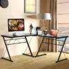 Costway 59'' L-Shaped Computer Table Study Workstation Home Office BrownBlack -Office Furniture GUEST 41081ef7 fc52 475f b820 68ecc30cee96