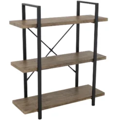 Sunnydaze Decor Sunnydaze 3 Shelf Industrial Style Wall-Mounted Floating Shelf With Wood Veneer Shelves -Office Furniture GUEST 42234c89 360c 44dd 9329 b3cd216a2def