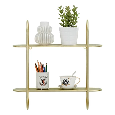 20" 2 Tier Warm Metal Hanging Bracket Wall Mounted Shelf Gold - Danya B. 8 20" 2 Tier Warm Metal Hanging Bracket Wall Mounted Shelf Gold - Danya B. - Image 6