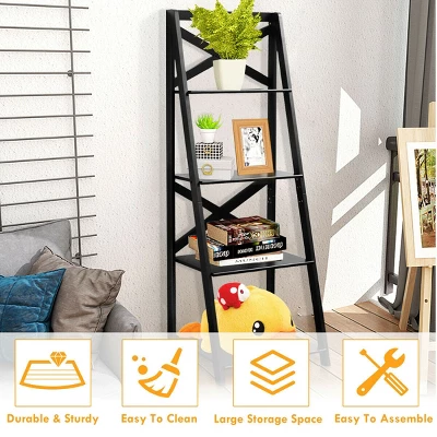 2 Pcs 4-Tier Ladder Shelf Bookshelf Bookcase Storage Display Leaning Home Office 8 2 Pcs 4-Tier Ladder Shelf Bookshelf Bookcase Storage Display Leaning Home Office - Image 6