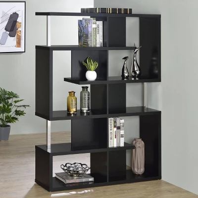 Hoover 5 Shelf Zig Zag Bookcase With Chrome Details - Coaster 3 Hoover 5 Shelf Zig Zag Bookcase With Chrome Details - Coaster