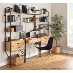 75" Lean Steel/Wood Bookcase Black/Brown - LumiSource -Office Furniture GUEST 51c04e4e cf43 4fdd a21d f940d01dc005