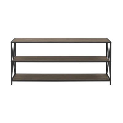 Modern Industrial X Frame Metal And Wood Media Bookshelf - Saracina Home 5 Modern Industrial X Frame Metal And Wood Media Bookshelf - Saracina Home - Image 3