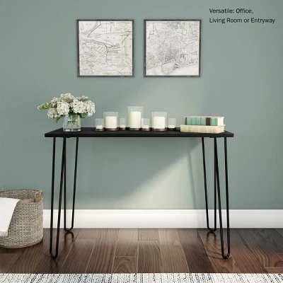 Lavish Home Desk With Hairpin Legs, Woodgrain-Look And Steel Accent, Black 5 Lavish Home Desk With Hairpin Legs, Woodgrain-Look And Steel Accent, Black - Image 3