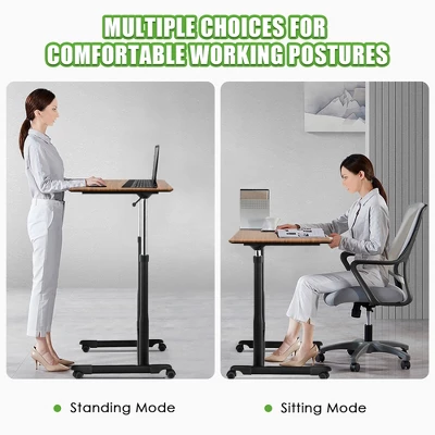 Costway Height Adjustable Computer Desk Sit Stand Rolling Notebook Table NaturalBrownBlack 6 Costway Height Adjustable Computer Desk Sit Stand Rolling Notebook Table NaturalBrownBlack - Image 4
