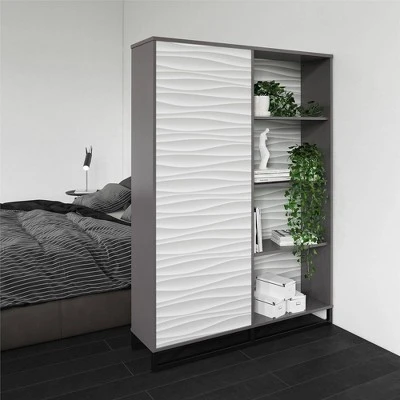 65.51" Large Maddock Bookcase Room Divider With Faux Wave Pattern Graphite - Room & Joy 3 65.51" Large Maddock Bookcase Room Divider With Faux Wave Pattern Graphite - Room & Joy