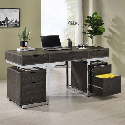 Noorvik 7 Drawer Writing Desk Set With 2 File Cabinets Dark Oak - Coaster 8 Noorvik 7 Drawer Writing Desk Set With 2 File Cabinets Dark Oak - Coaster - Image 6