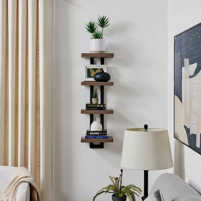 36" X 11" 4 Tier Ladder Bracket Floating Wall Shelf Unit - Danya B. 5 36" X 11" 4 Tier Ladder Bracket Floating Wall Shelf Unit - Danya B. - Image 3