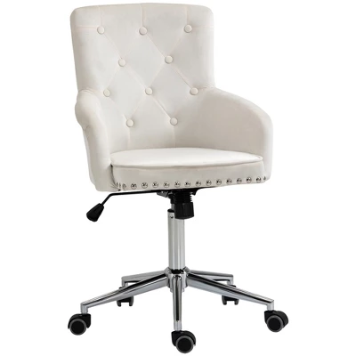 HOMCOM Modern Mid-back Desk Chair With Button Tufted Velvet Back, Nailhead Trim, Swivel Home Office Chair With Adjustable Height, Curved Padded Armrests 10 HOMCOM Modern Mid-back Desk Chair With Button Tufted Velvet Back, Nailhead Trim, Swivel Home Office Chair With Adjustable Height, Curved Padded Armrests - Image 8