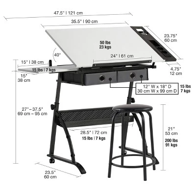 Core Drawing Table And Stool Set Charcoal Black/White - Studio Designs 22 Core Drawing Table And Stool Set Charcoal Black/White - Studio Designs - Image 20