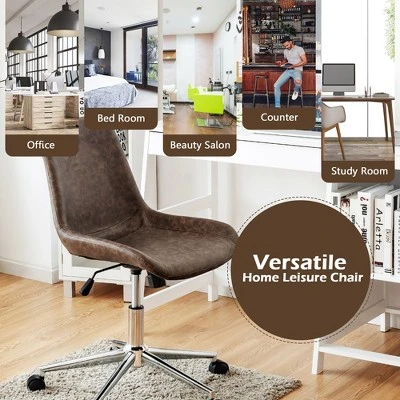 Costway Mid Back Office Chair Armless Adjustable PU Leather Task Swivel Chair 5 Costway Mid Back Office Chair Armless Adjustable PU Leather Task Swivel Chair - Image 3