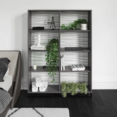 65.51" Large Maddock Bookcase Room Divider With Faux Wave Pattern Graphite - Room & Joy 7 65.51" Large Maddock Bookcase Room Divider With Faux Wave Pattern Graphite - Room & Joy - Image 5